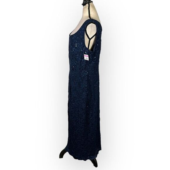 Alex Evenings Lace Cocktail Dress Women's Plus 14W Blue Sleeveless Midi NWT - Picture 4 of 11